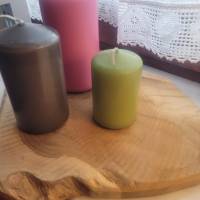 Rustikales Kerzenbrett mit Kerzen in pink/anthrazit/grün Bild 3