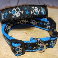 Hundehalsband Halsband "Skulls", blau, 20cm-29cm, 2cm breit Bild 1