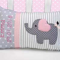 Personalisiertes Kissen zur Geburt oder Taufe, Elefant, rosa, aus Baumwollstoff Bild 1