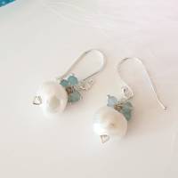 Hochzeitsohrringe Silber mit weißen Perlen und blauem Apatit Bild 7