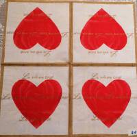 5 Servietten / Motivservietten  Herz mit Schriftzügen rot - gold   RR 60 Bild 1