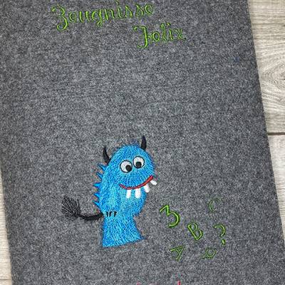 Zeugnis, Zeugnismappe, Zeugnishülle, Zeugnisse, gestickt, Filz, Monster, Junge, Mädchen, personalisierbar, mit Namen