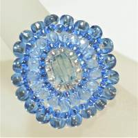 Ring blau pastell 30 x 28 mm handgefertigt verstellbar von XS bis XXL Glasperlen candy colour Unikat boho Bild 6