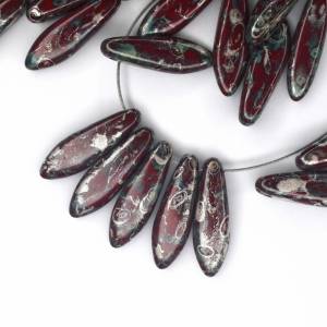 10 Stück 5x16mm Dagger Perlen | Opaque Red Picasso Bild 1