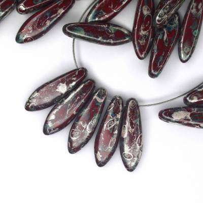 10 Stück 5x16mm Dagger Perlen | Opaque Red Picasso