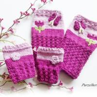 Baby - 1 Paar handgestrickte Pulswärmer/Armstulpen mit Blume - Neugeborene,Handstulpen,Geschenk,Taufe,Geburt,rosa Bild 4