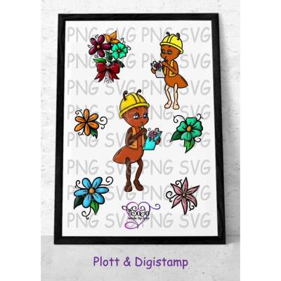 Plotterdatei und Digistamp "Frühlingsfreund Ameise" SVG&DXF, PNG