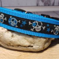 Hundehalsband Halsband "Skulls", blau auf blau, ca. 24cm-36cm, 2,5cm breit Bild 1
