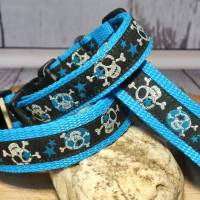 Hundehalsband Halsband "Skulls", blau auf blau, ca. 24cm-36cm, 2,5cm breit Bild 2
