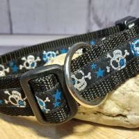 Hundehalsband Halsband "Skulls", blau auf schwarz, ca. 36cm-57cm, 3cm breit Bild 1