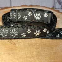 Hundehalsband mit Hundeleine im Set "Pfoten", schwarz, für kleine Hunde / Welpen Bild 3