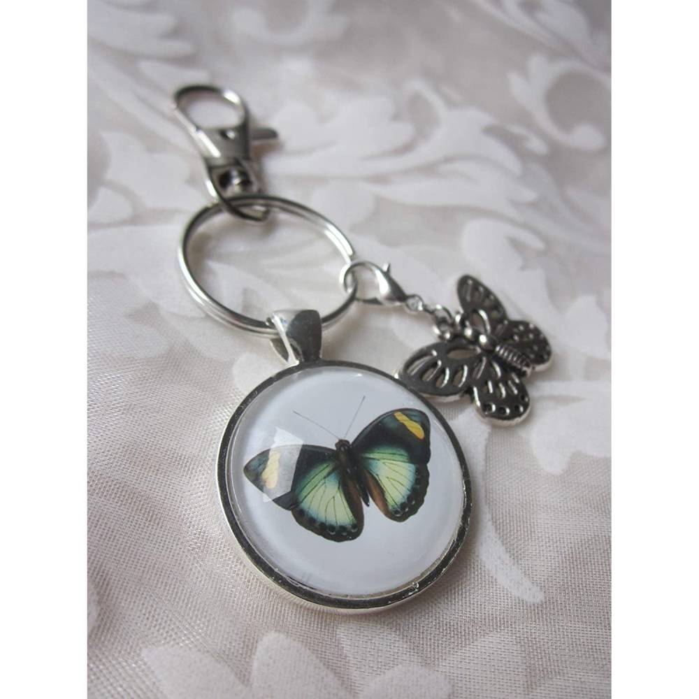 Schlüsselanhänger Anhänger Schmetterling Butterfly Insekt Grün Gelb Charm "Papillon" Bild 1