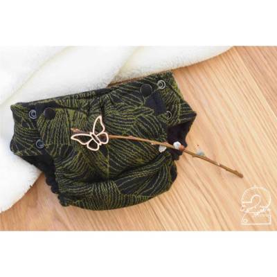 Abhaltewindel aus Wolle, Monstera schwarz-olive/ schokobraun