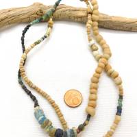 antike rustikale Djenne-Glasperlen aus Mali - Nila-Perlen - cremeweiß blau - ca. 68cm Bild 3