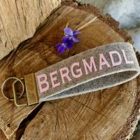 Schlüsselanhänger, Schlüsselband aus Wollfilz mit Aufschrift "Bergmadl", beige/rosa Bild 1