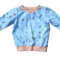 Babypullover Mädchenpulli - Größe 68 - Federn&Blumen hellblau lachs Bild 1