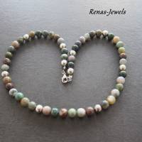 Edelsteinkette grün braun weiß silberfarben Indien Achat Perlenkette Edelstein Kette Collier Bild 6