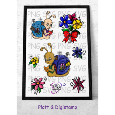 Plotterdatei und Digistamp "Frühlingsfreund Schneckerich" SVG&DXF, PNG