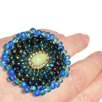 Ring blau grün mit Jade handgefertigt aus Glasperlen Unikat boho Bild 2
