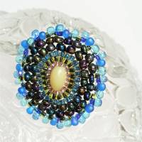 Ring blau grün mit Jade handgefertigt aus Glasperlen Unikat boho Bild 6