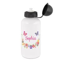 Trinkflasche Aluminium personalisiert mit Namen für Kinder, Mädchen, Motiv Blumen und Schmetterlinge Bild 1