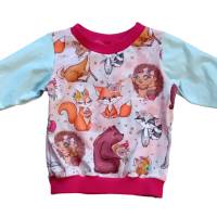 Babypullover Mädchenpulli - Größe 68 - Waldtiere ‍rosa türkis Bild 1