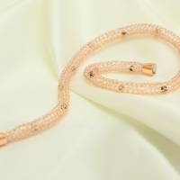 Perlenkette - Damencollier - gehäkelt aus rosegold Draht mit eingefügten Perlen Bild 3