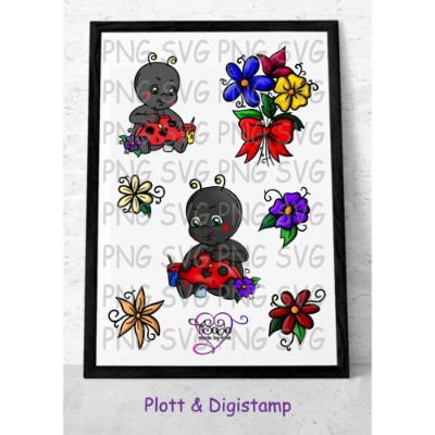 Plotterdatei und Digistamp "Frühlingsfreund Marienkäfer" SVG&DXF, PNG