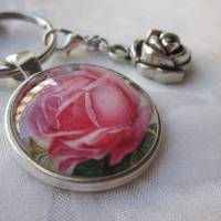 Schlüsselanhänger Anhänger Rose Blume Rosa Grün mit Charm "Rose" Bild 4