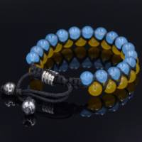 Herren Ukraine Edelstein Doppel-Armband aus Achat und Hämatit, Makramee Armband, Geschenk für Mann, 8 mm Bild 6