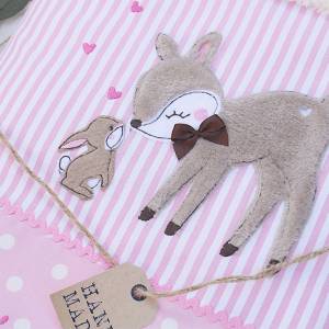 Süße personalisierte, Babydecke, mit Reh und Hase, rosa, braun, aus Baumwollstoff Bild 2