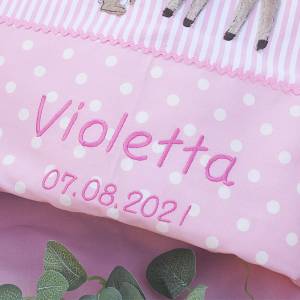 Süße personalisierte, Babydecke, mit Reh und Hase, rosa, braun, aus Baumwollstoff Bild 5