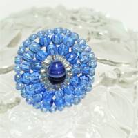 Ring blau 30 x 28 mm candy colour XS bis XXL verstellbar handgefertigt Glasperlen Unikat boho Bild 2