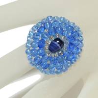 Ring blau 30 x 28 mm candy colour XS bis XXL verstellbar handgefertigt Glasperlen Unikat boho Bild 4