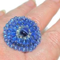 Ring blau 30 x 28 mm candy colour XS bis XXL verstellbar handgefertigt Glasperlen Unikat boho Bild 7
