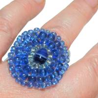 Ring blau 30 x 28 mm candy colour XS bis XXL verstellbar handgefertigt Glasperlen Unikat boho Bild 8