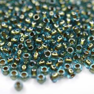 10g 11/0 TOHO Seed Beads | Inside-Color Aqua/Gold-Lined Bild 1