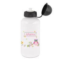 Trinkflasche Aluminium personalisiert mit Namen für Kinder, Mädchen, Motiv Eule pink Bild 1