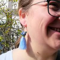 Makramee Quasten-Ohrringe mit Chalcedon- und Edelstahl-Perlen Bild 7