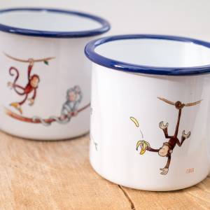 Emaille-Tasse mit Affen, personalisierbar