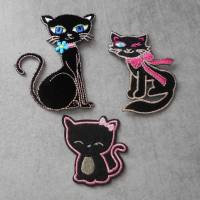 SET Katzen Applikation oder EINZELN schwarz , glitzer , rosa , Aufnäher zum Aufbügeln Patch Bild 1