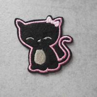 SET Katzen Applikation oder EINZELN schwarz , glitzer , rosa , Aufnäher zum Aufbügeln Patch Bild 3
