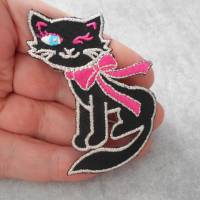 SET Katzen Applikation oder EINZELN schwarz , glitzer , rosa , Aufnäher zum Aufbügeln Patch Bild 5