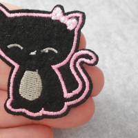 SET Katzen Applikation oder EINZELN schwarz , glitzer , rosa , Aufnäher zum Aufbügeln Patch Bild 7