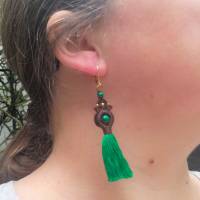 Makramee Quasten-Ohrringe mit Malachit- und Messing-Perlen Bild 7