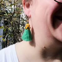 Makramee Quasten-Ohrringe mit Heliotrop- und Edelstahl-Perlen Bild 5