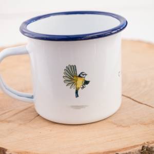Emaille-Tasse Blaumeise, Geschenk Tasse mit Vogel Illustration, Personalisierbar Bild 6