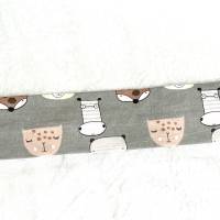 Pastellfarbenes Haarband aus Baumwollstoff mit lustigen Tier-Gesichtern.  Einheitsgröße durch eingefasstes Gummiband. Bild 2