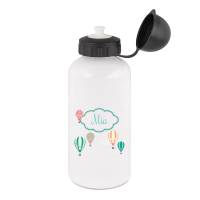 Trinkflasche Aluminium personalisiert mit Namen für Kinder, Mädchen, Motiv Heissluftballon rosa Bild 1