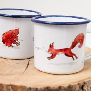 Emaille-Tasse Eichhörnchen, Geschenk Tasse mit Eichhörnchen, Kindertasse zum Geburtstag, Personalisierbar Bild 1